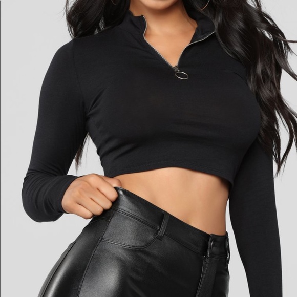 Fashion Nova Long Sleeve Half-Zip Crop Top - Picture 1 of 4